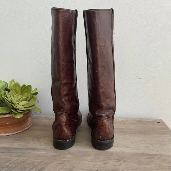 Justin Brown Leather Vintage Western Riding Boots - Picture 5 of 12